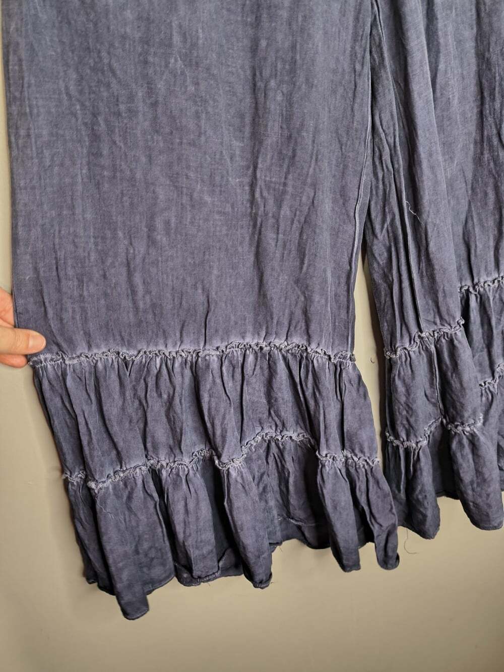 Umgee USA Womens Size S Blue wide leg flowy pants boho Bohemian tiered ruffles - Picture 2 of 11